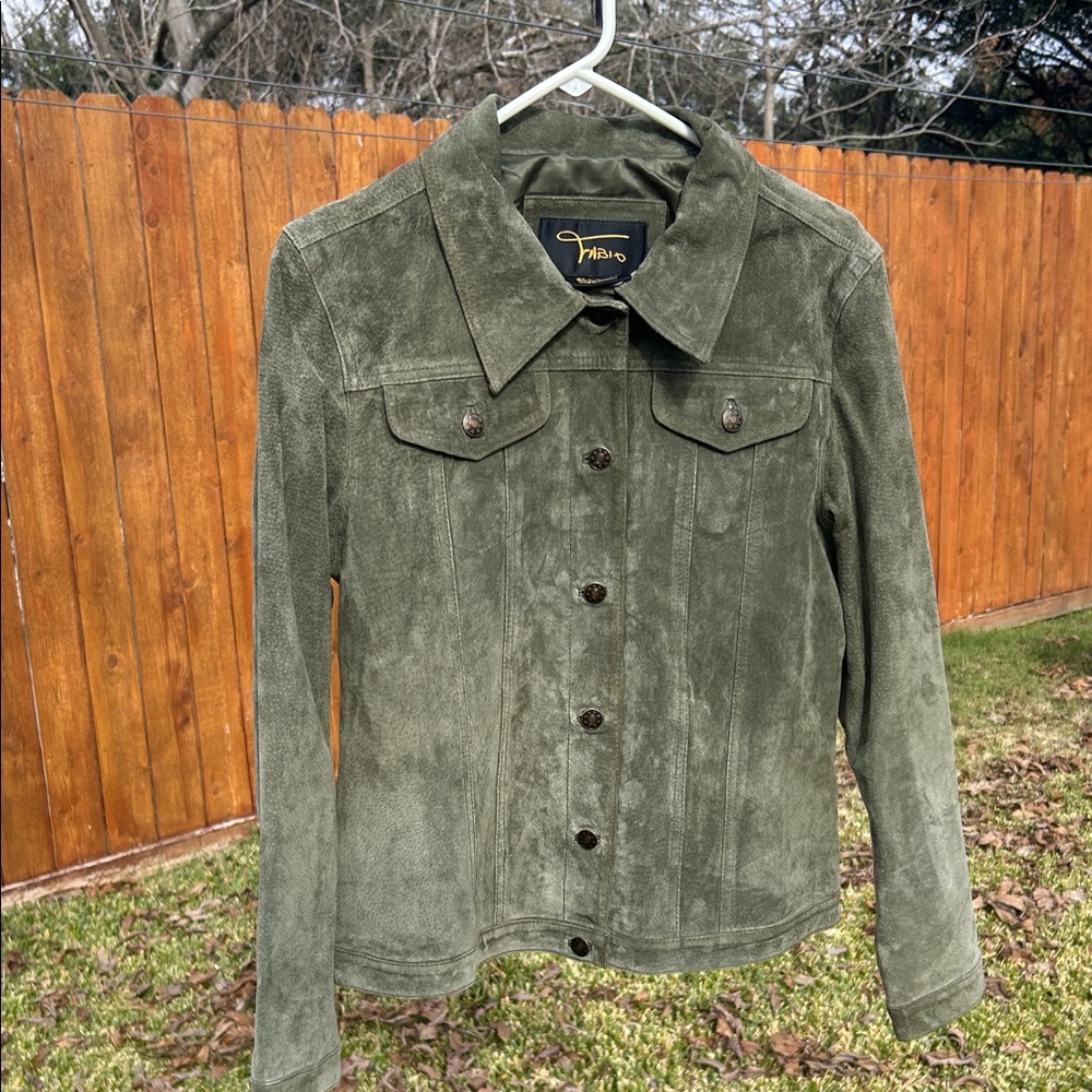 Stylish Vintage Fabio Olive Suede Jacket Size M